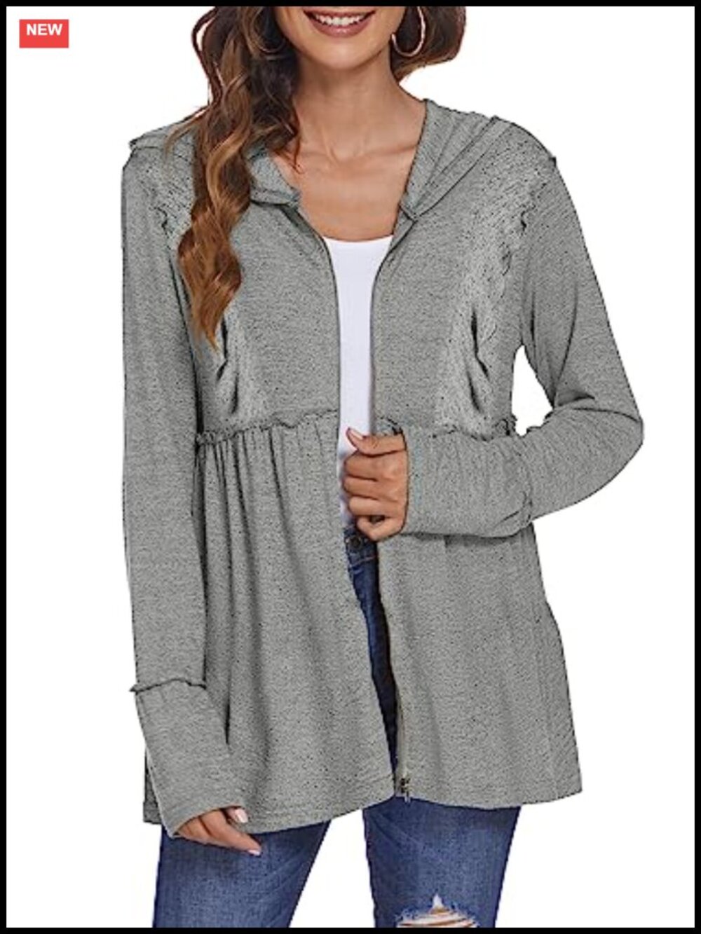 Women's Full Zip Hoodie Pleated Tiered Ruffle Sweatshirt Jacket